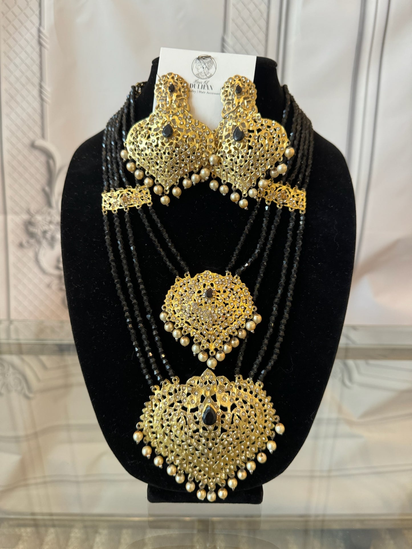 Hira Black Bead Mala with Gold Pendant