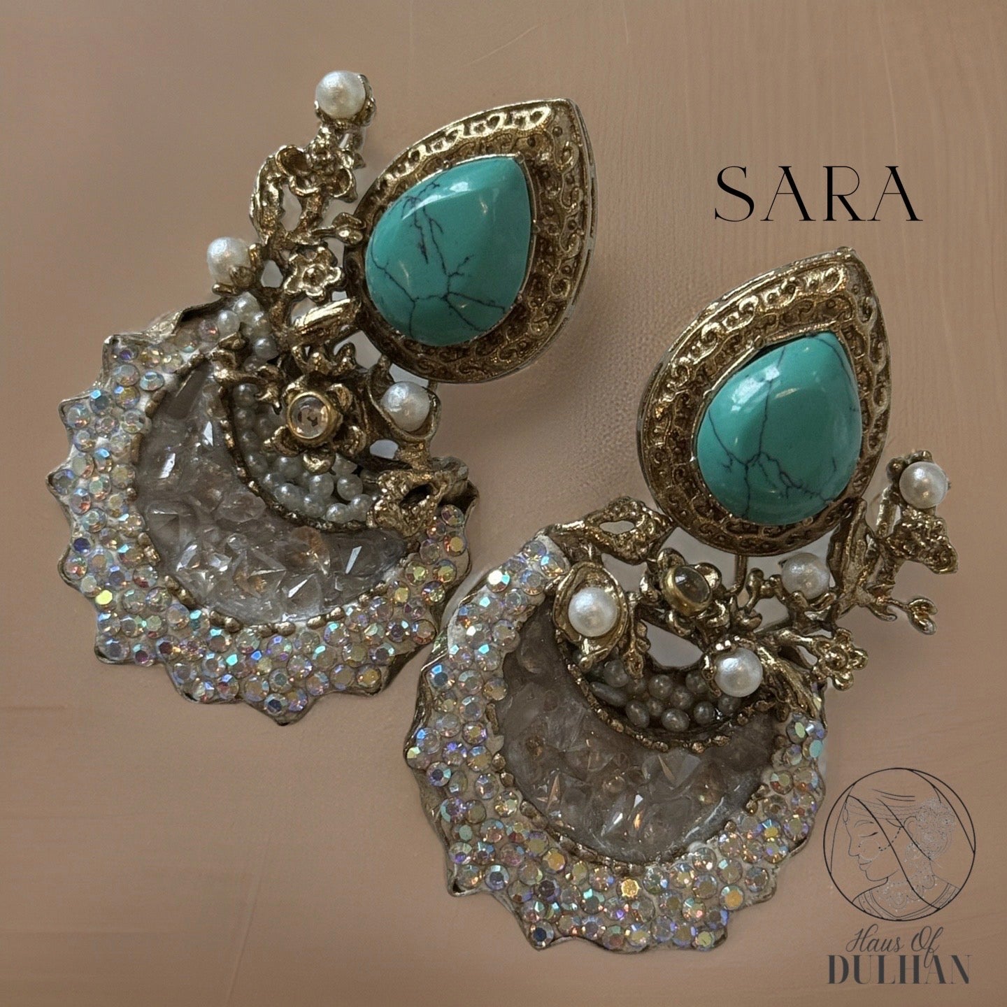 Sara- Iridescent & Turquoise Stone Statement Earrings