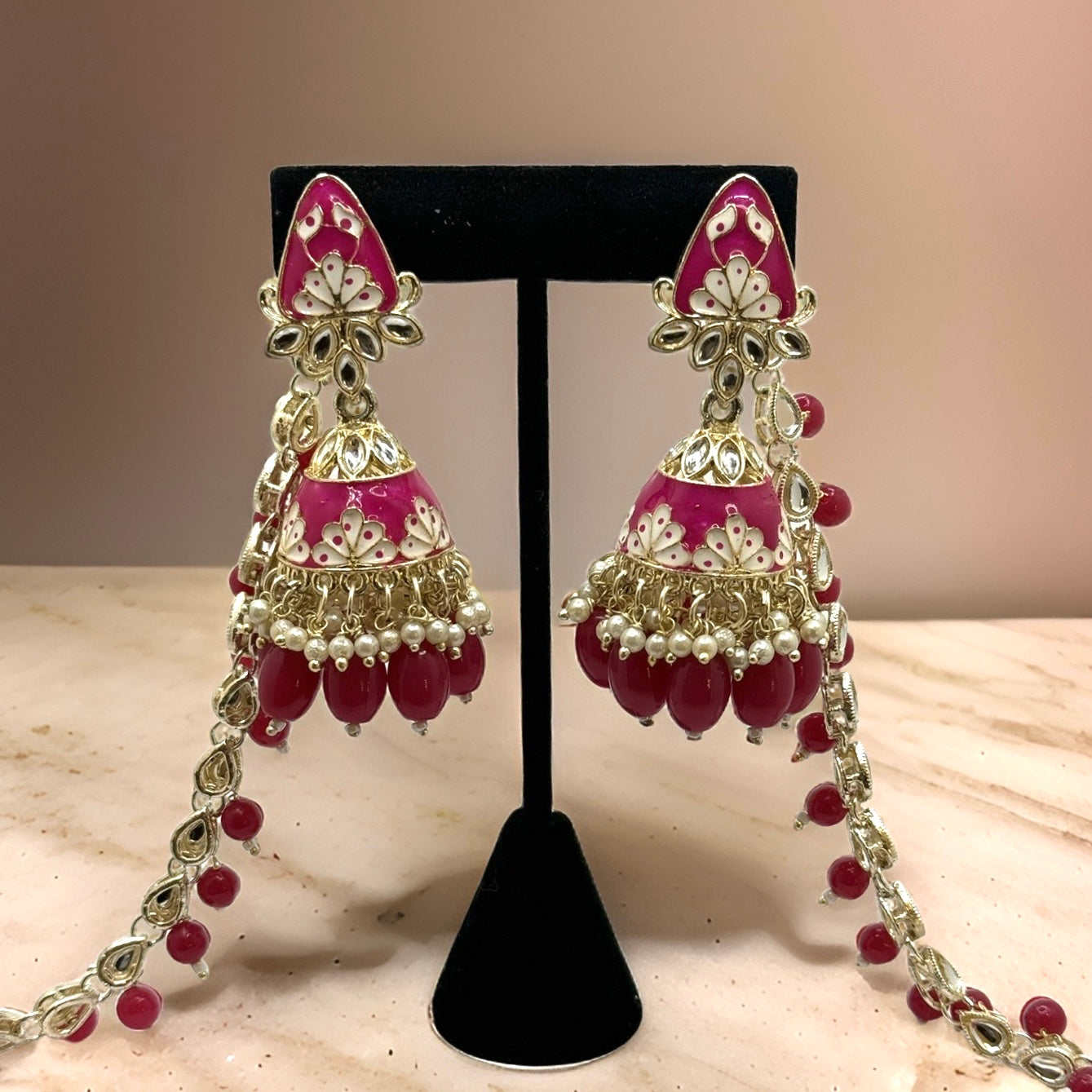 Riya Pink Jhumkas with Sahara