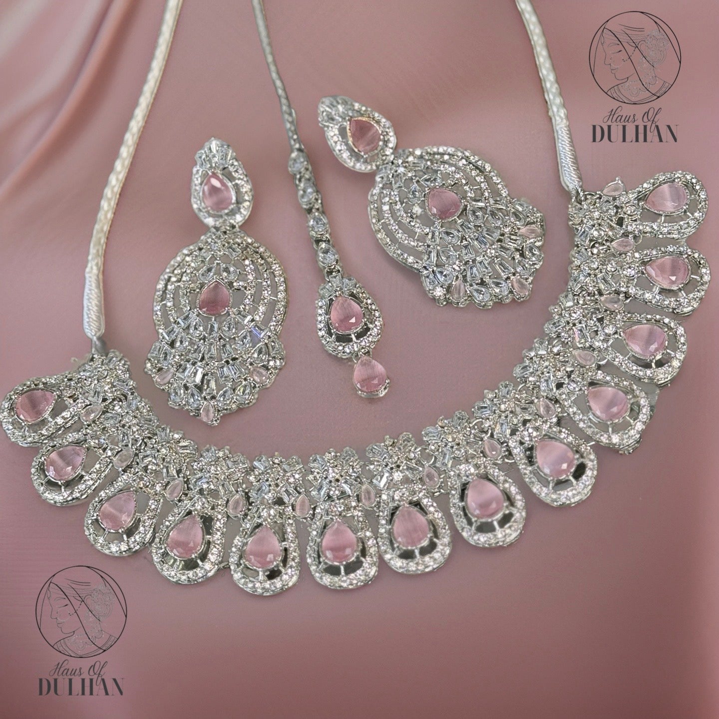 Divya Silver & Pink Set with Teeka