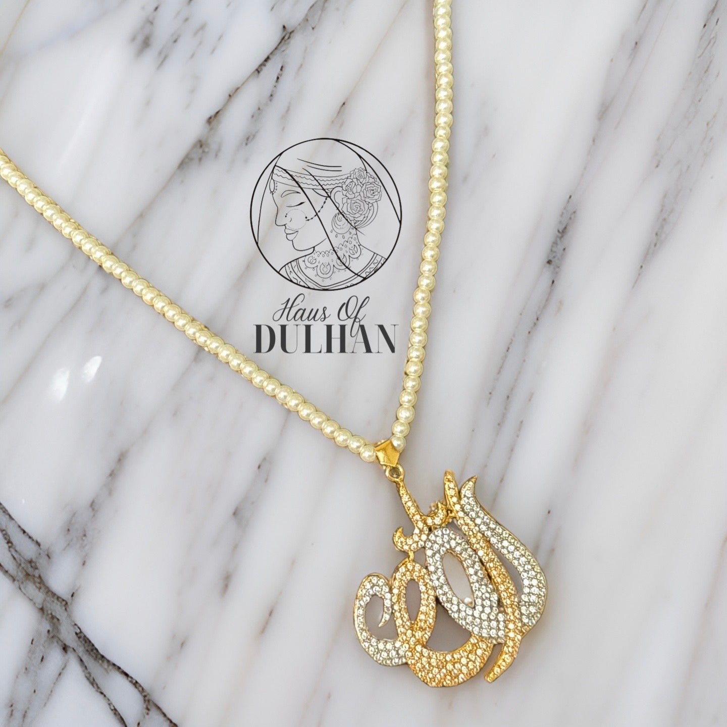 Large Allah Pendant with Pearl chain