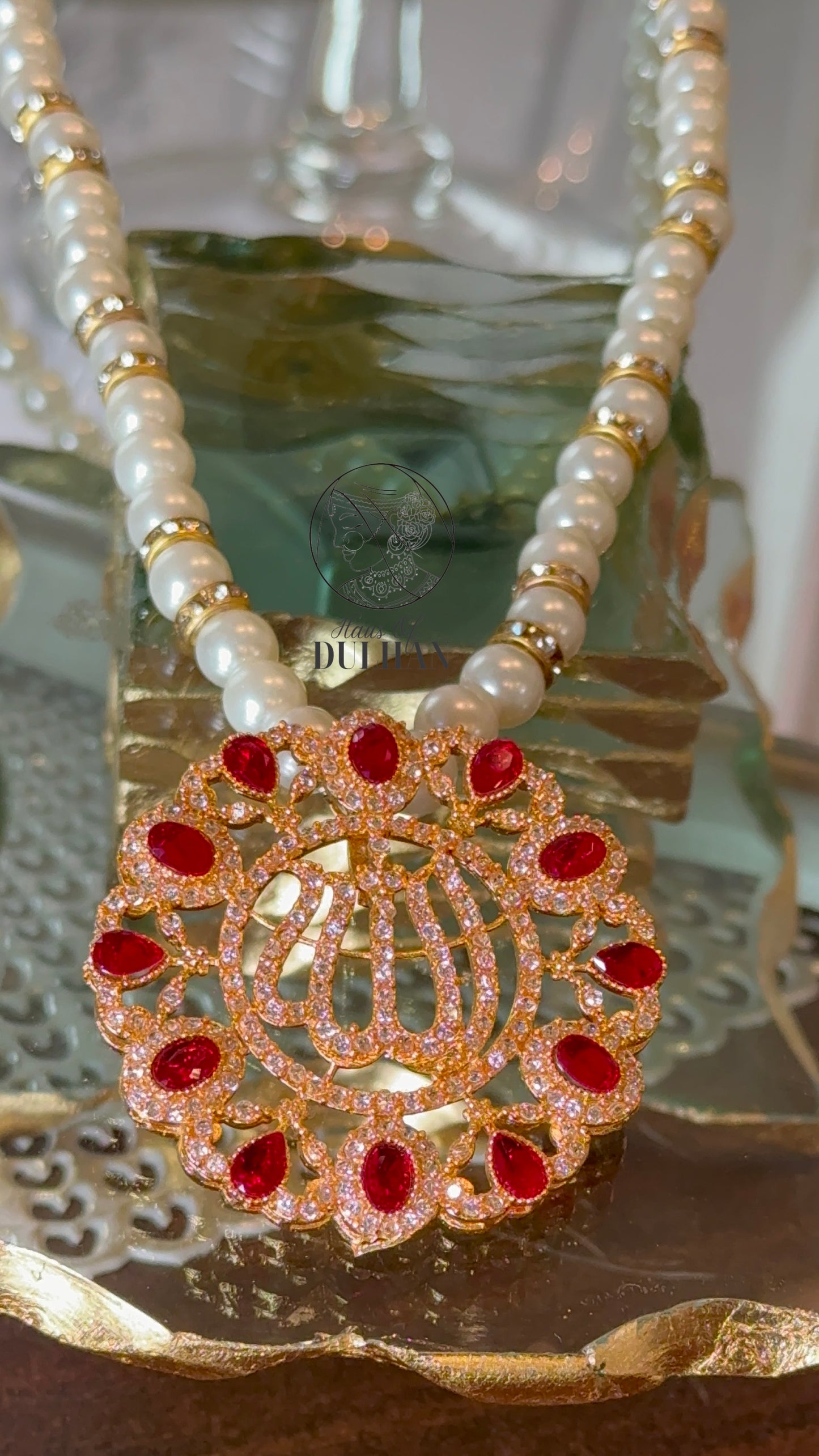 Ruby Allah Pendant & Pearl Mala