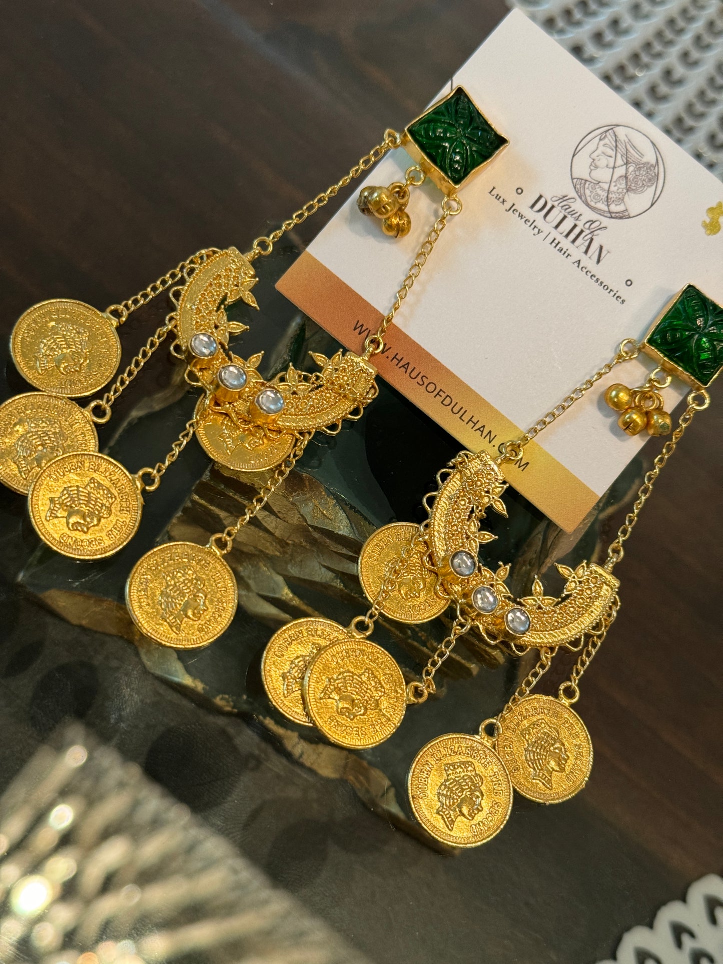 Zohal Coin & Emerald Earrings