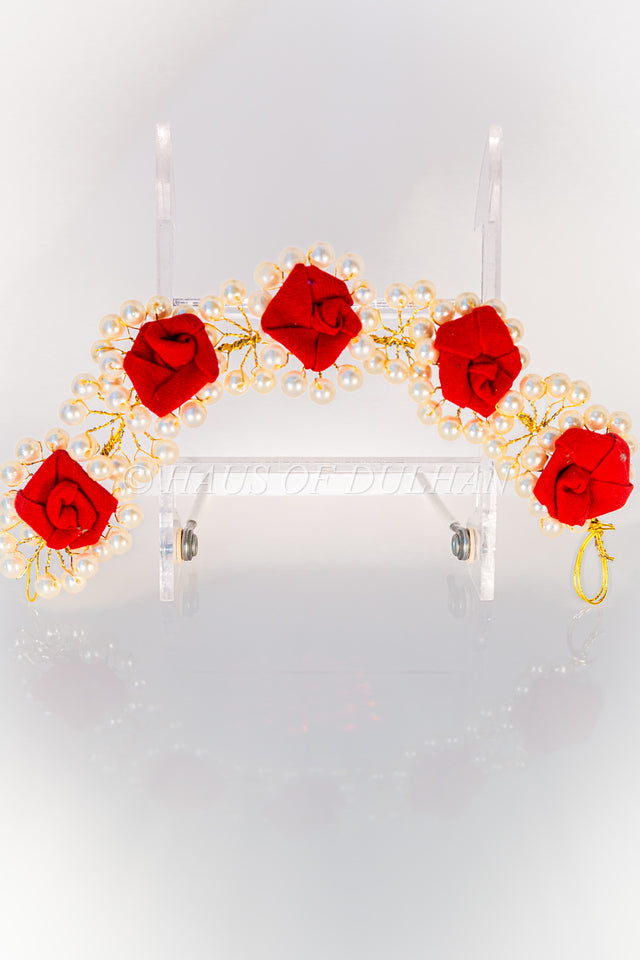 Scarlett Pearl- Red & White Floral with Pearl Hair Piece