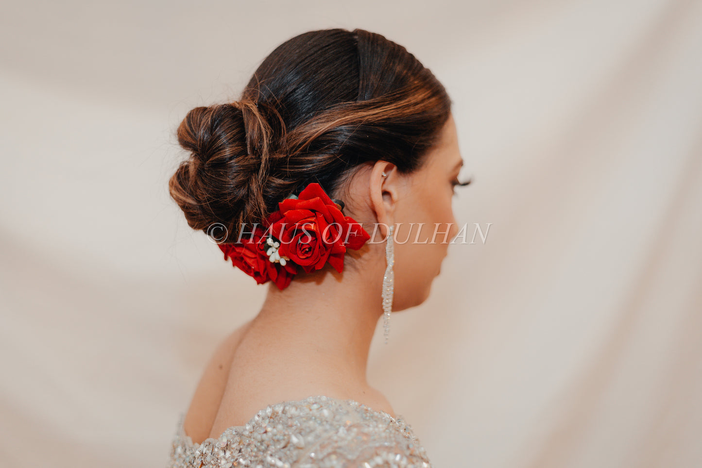 LEAH- Red Rose & White accent comb