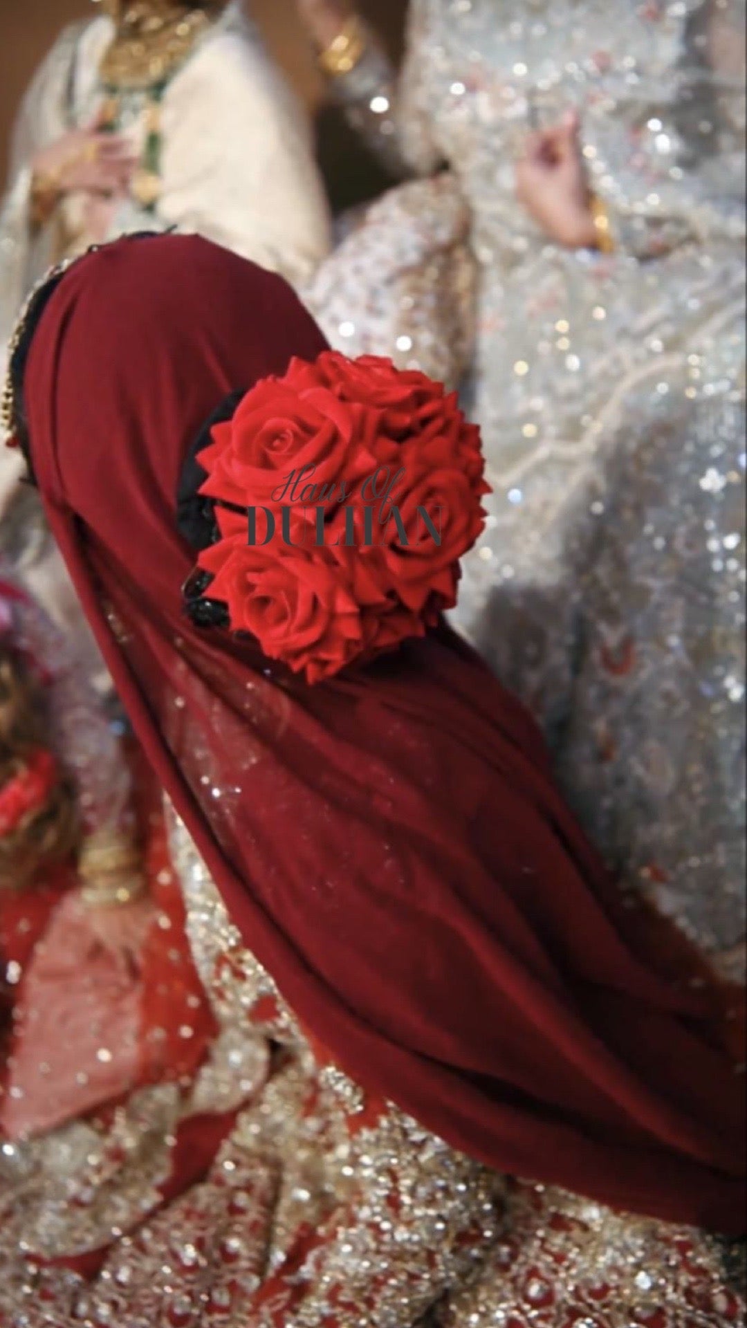 FULL BLOOM: Large Red Rose with Gold accent Floral Bun