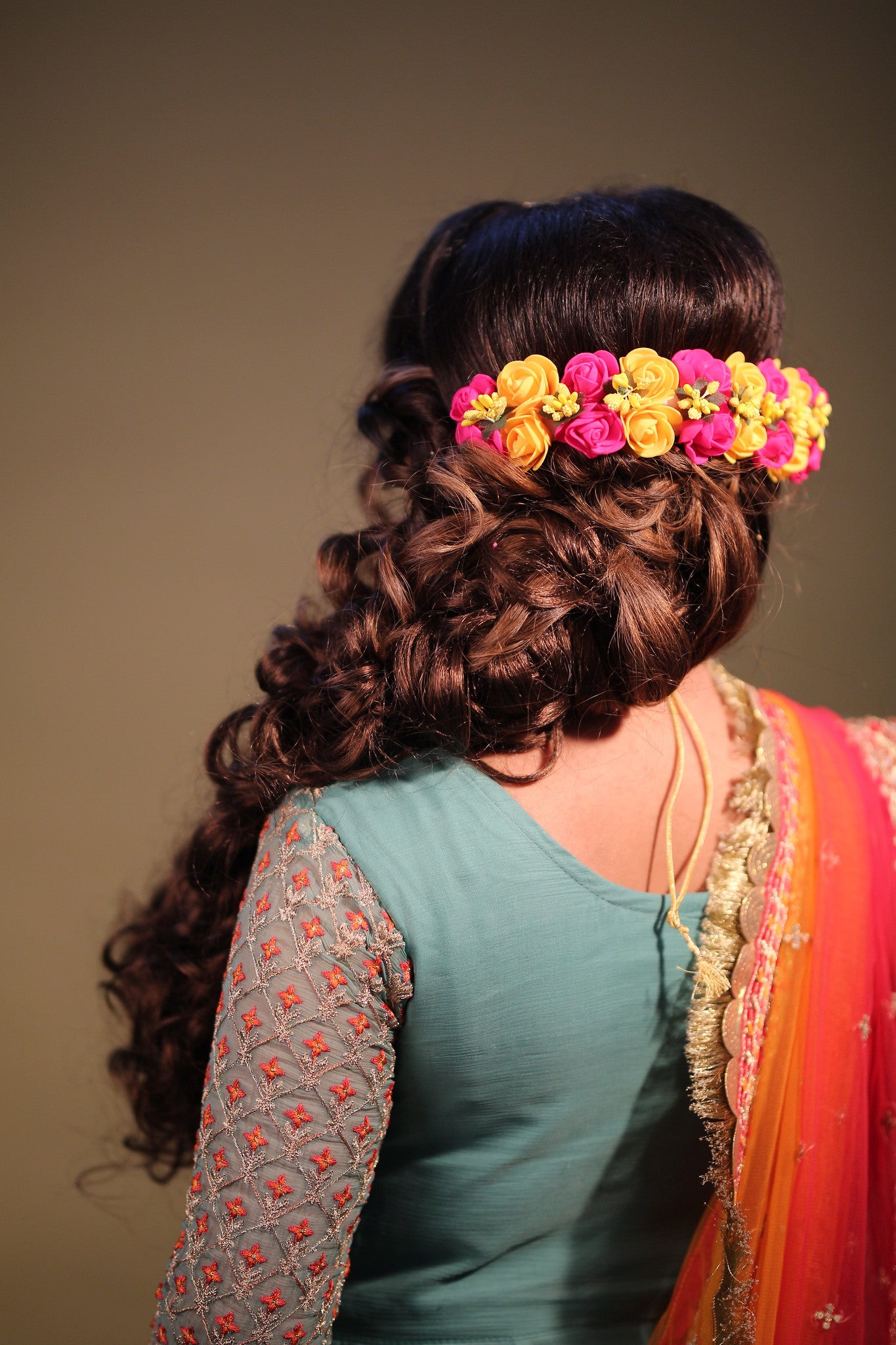 Dua- Pink & Yellow Spray Rose Wrap with string (green accents)