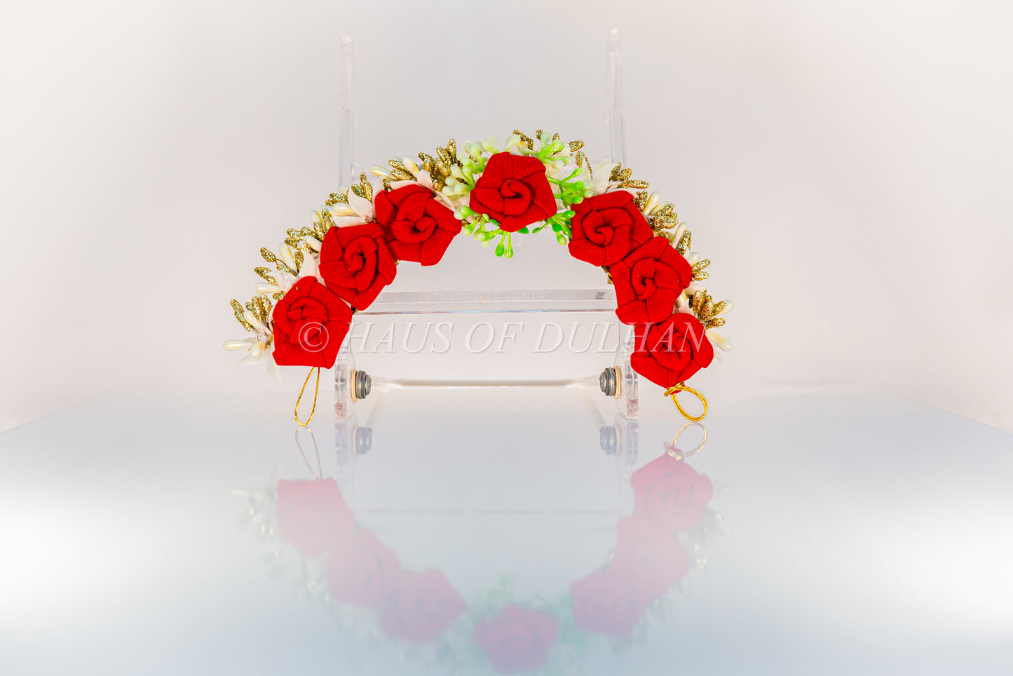 NAZ- Petite Red Floral with Gold & Green Accent Hair Piece