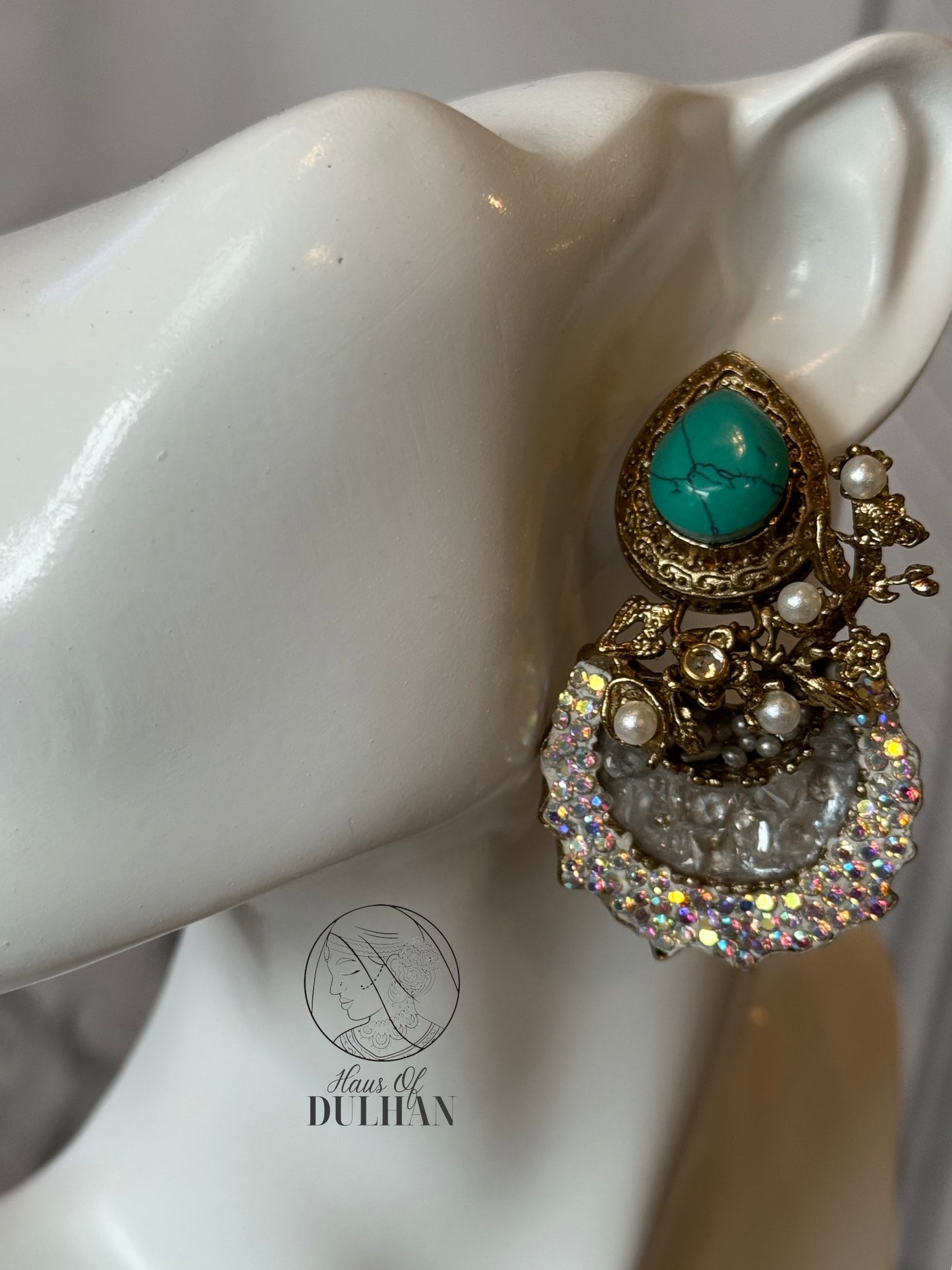Sara- Iridescent & Turquoise Stone Statement Earrings